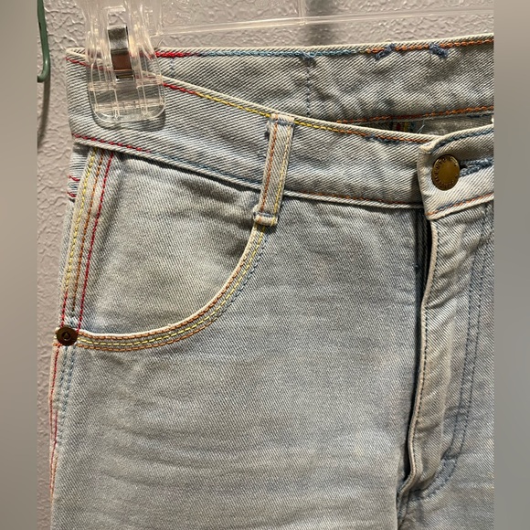 Vintage High Waisted Light Wash Pentimento Jeans with Rainbow Thread Detail - Picture 5 of 10